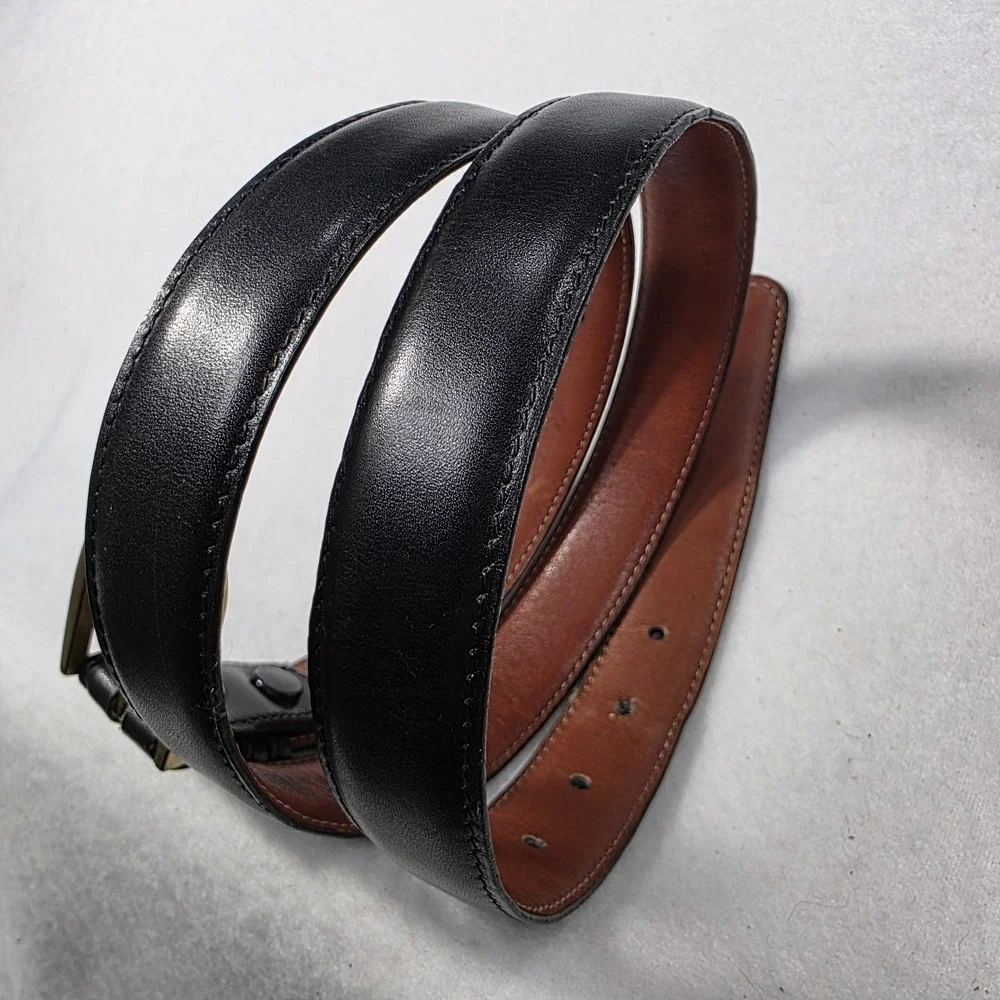 Vintage Johnston & Murphy French Calfskin Dress Belt Size 34 Black Brass USA
